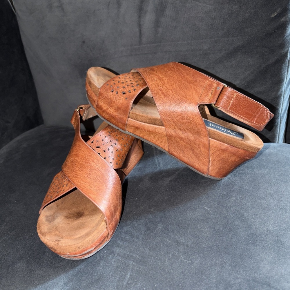 Boho Style Brown Open Toed Natural Reflections Sandals Size 8 Wedge Style